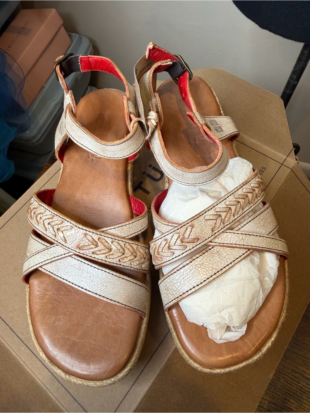 Bed Stu Necessary Nectar Lux white leather straps braided platform wedge Size 8 - Picture 3 of 10